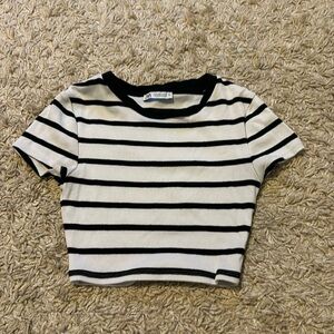 Zara black and white striped crop top size small